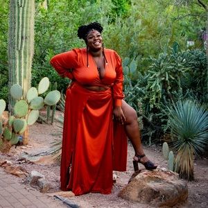 Burnt Orange Peek-a-Boo Flowy Dress